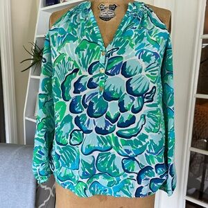 Lilly Pulitzer Blue and Green Floral Top